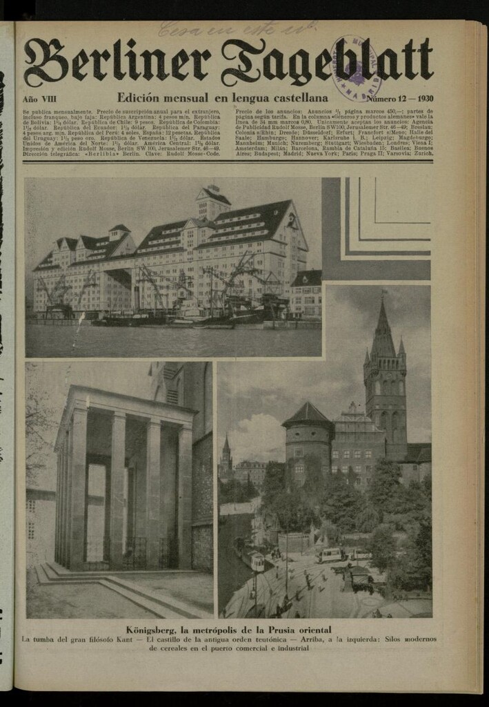 Miniatura de Berliner Tageblatt: edición mensual en lengua castellana de diciembre de 1930, nº 12