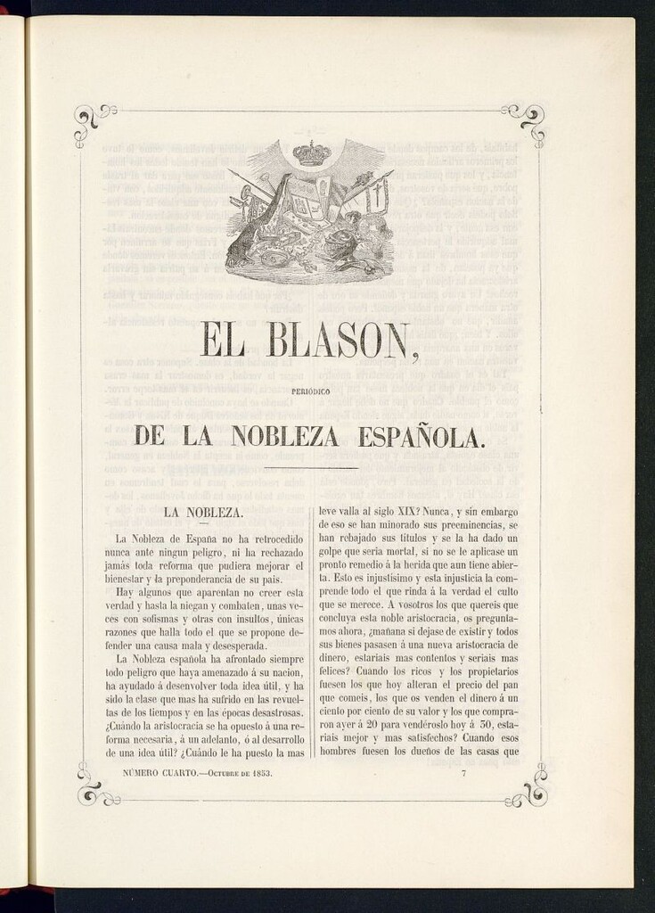 Miniatura de El Blasón: periódico de la nobleza española de octubre de 1853, nº 4