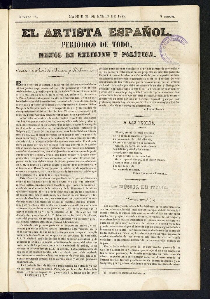 Miniatura de El Artista Español del 31 de enero de 1845, nº 14