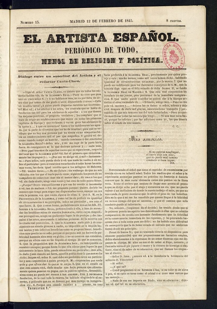 Miniatura de El Artista Español del 12 de febrero de 1845, nº 15