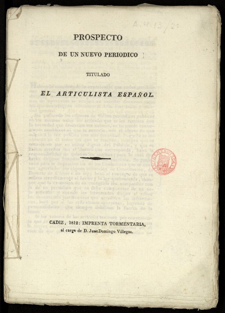 Miniatura de Prospecto de un nuevo periodico titulado El articulista Español