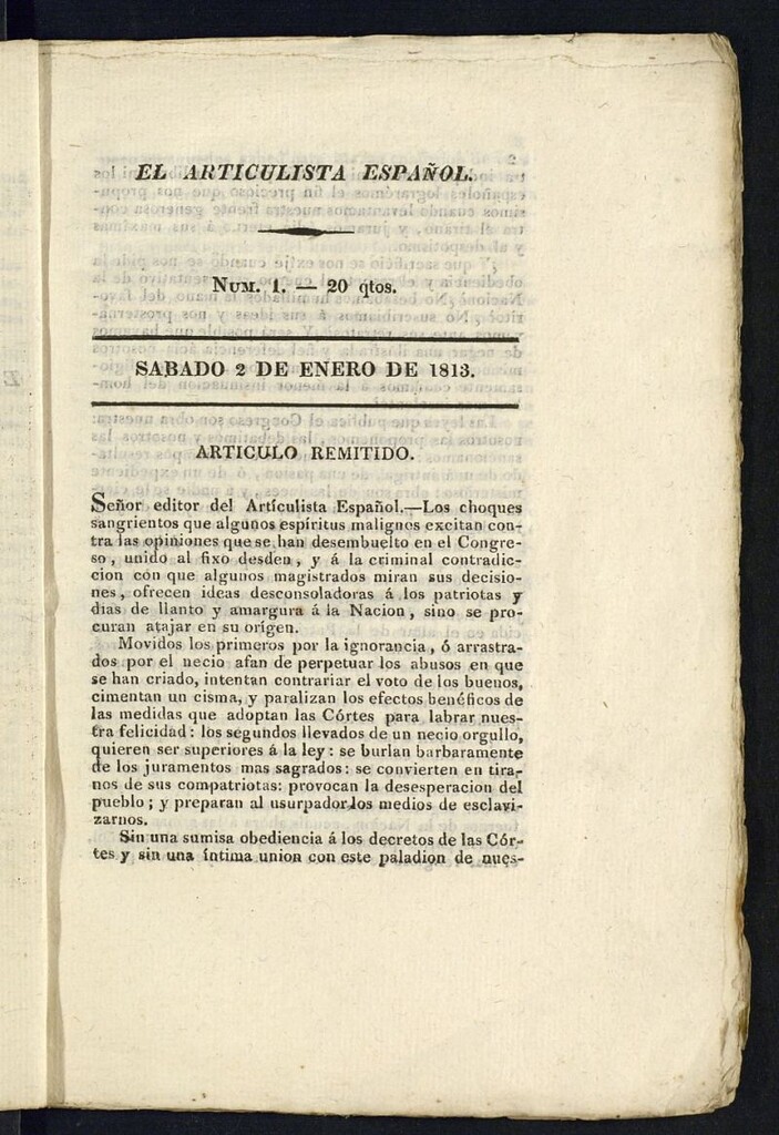 Miniatura de El Articulista Español del 2 de enero de 1813, nº 1