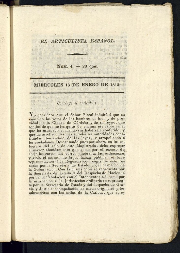 Miniatura de El Articulista Español del 13 de enero de 1813, nº 4