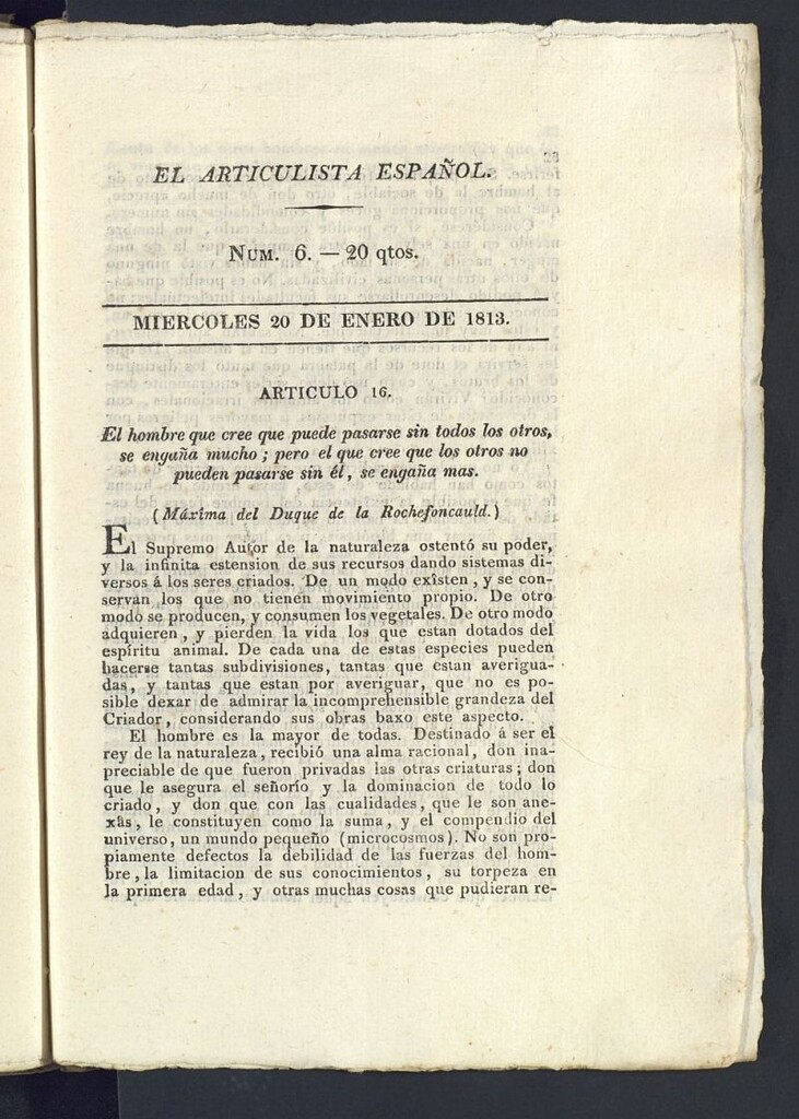 Miniatura de El Articulista Español del 20 de enero de 1813, nº 6