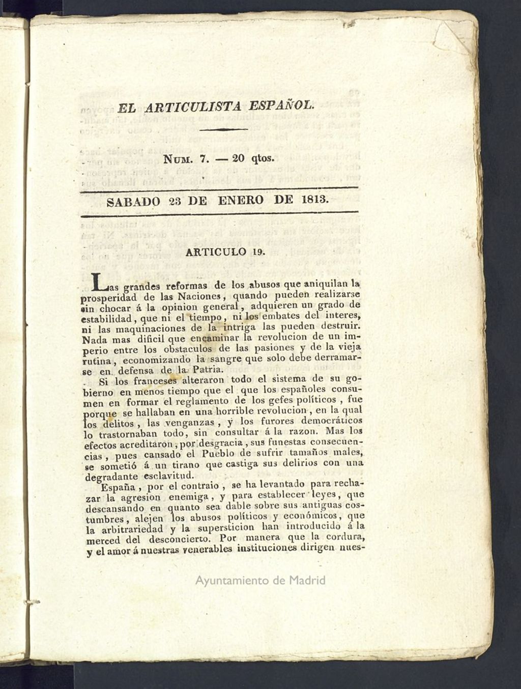 Miniatura de El Articulista Español del 23 de enero de 1813, nº 7