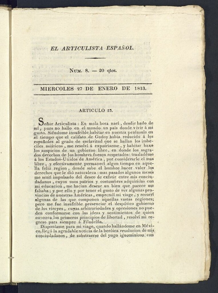 Miniatura de El Articulista Español del 27 de enero de 1813, nº 8