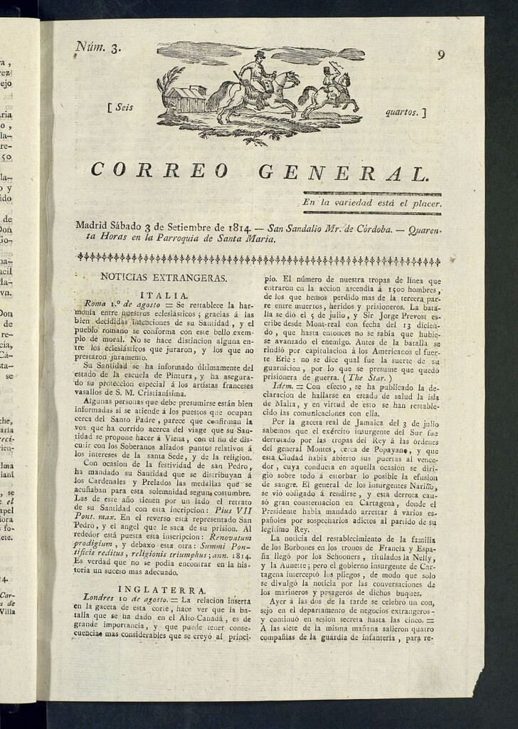 Miniatura de Correo General del 3 de septiembre de 1814, nº 3