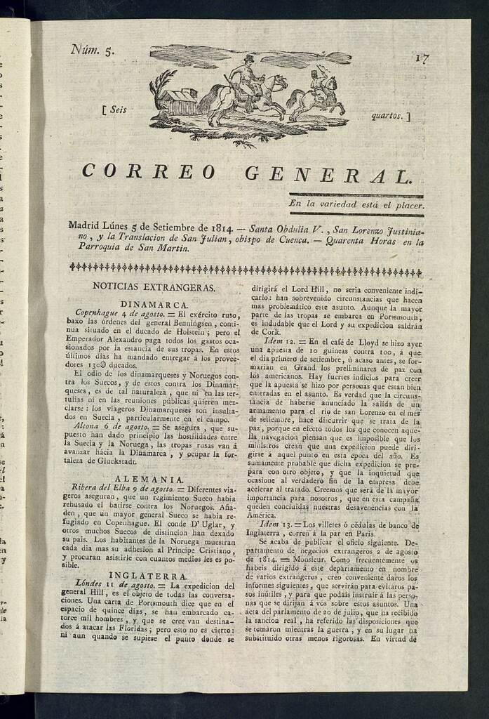 Miniatura de Correo General del 5 de septiembre de 1814, nº 5