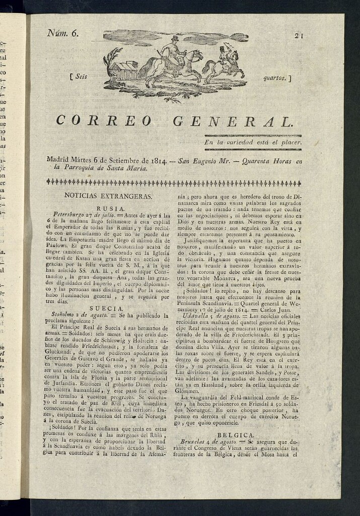 Miniatura de Correo General del 6 de septiembre de 1814, nº 6
