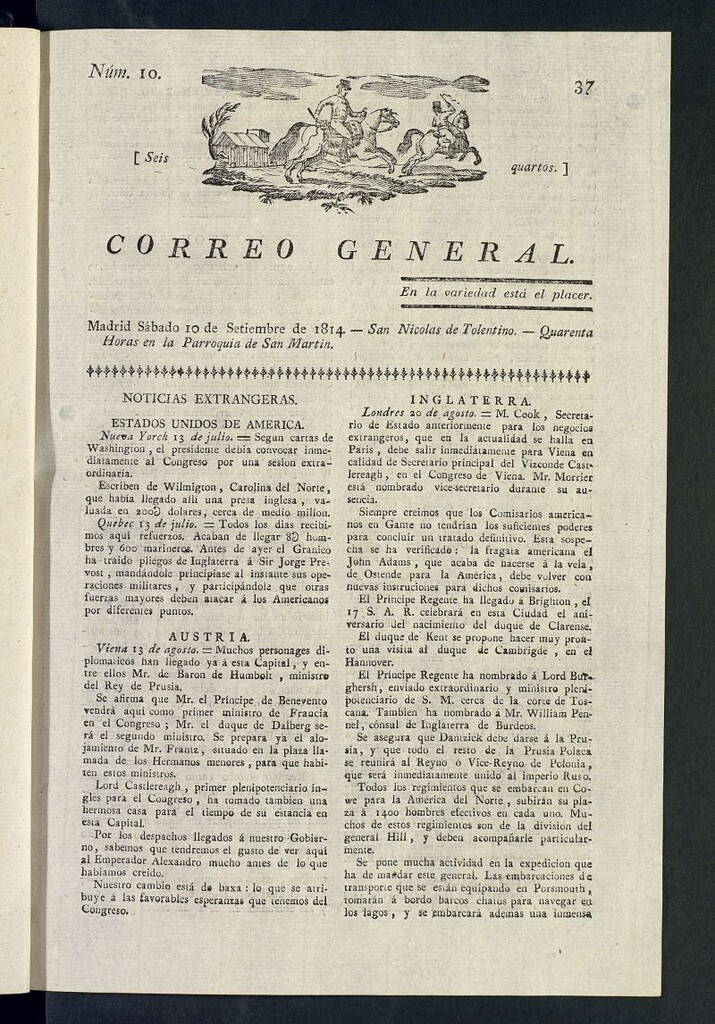 Miniatura de Correo General del 10 de septiembre de 1814, nº 10