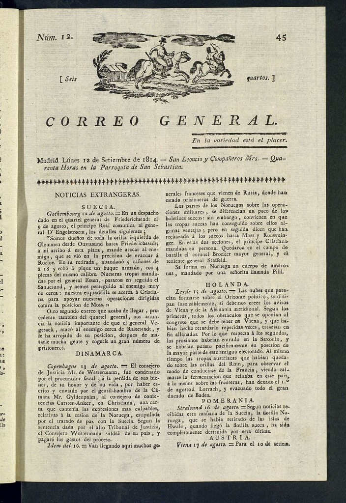 Miniatura de Correo General del 12 de septiembre de 1814, nº 12