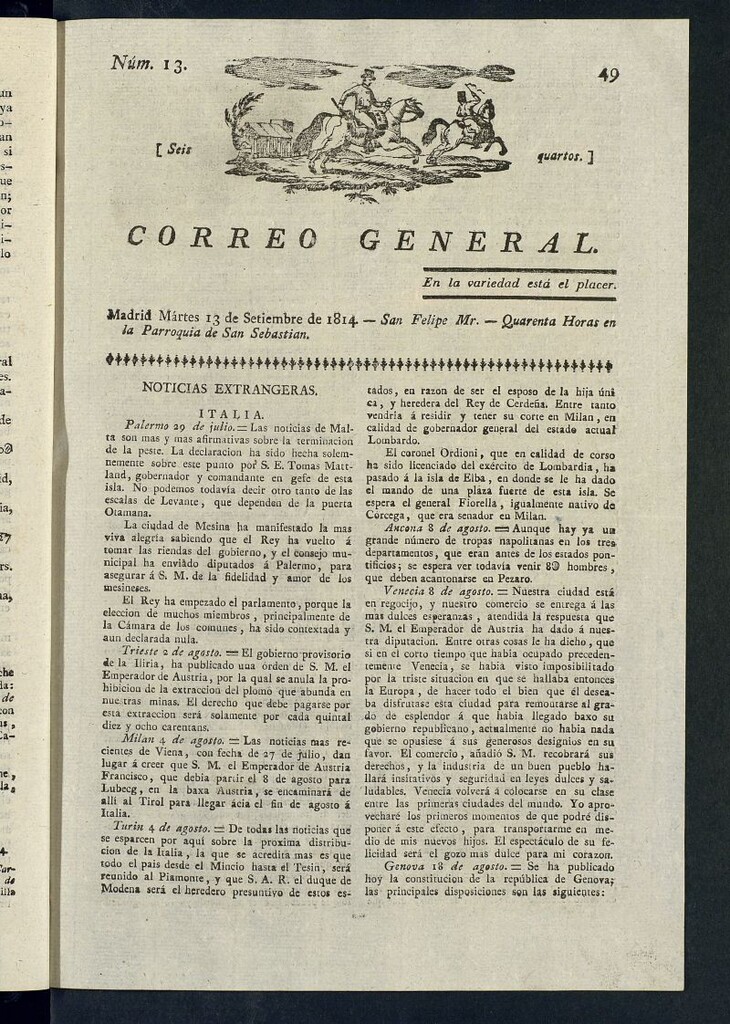 Miniatura de Correo General del 13 de septiembre de 1814, nº 13