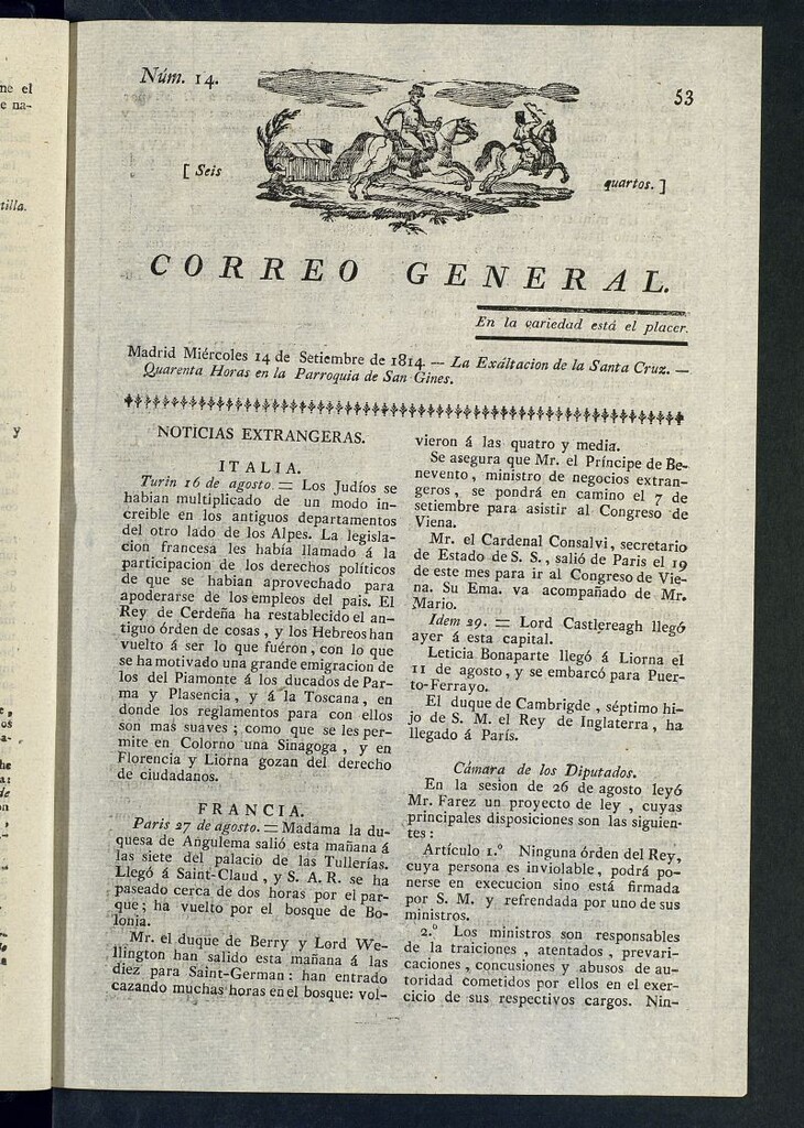 Miniatura de Correo General del 14 de septiembre de 1814, nº 14