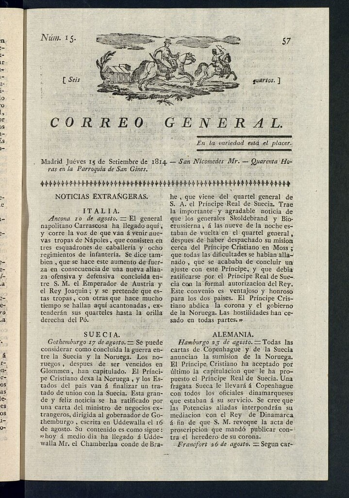 Miniatura de Correo General del 15 de septiembre de 1814, nº 15