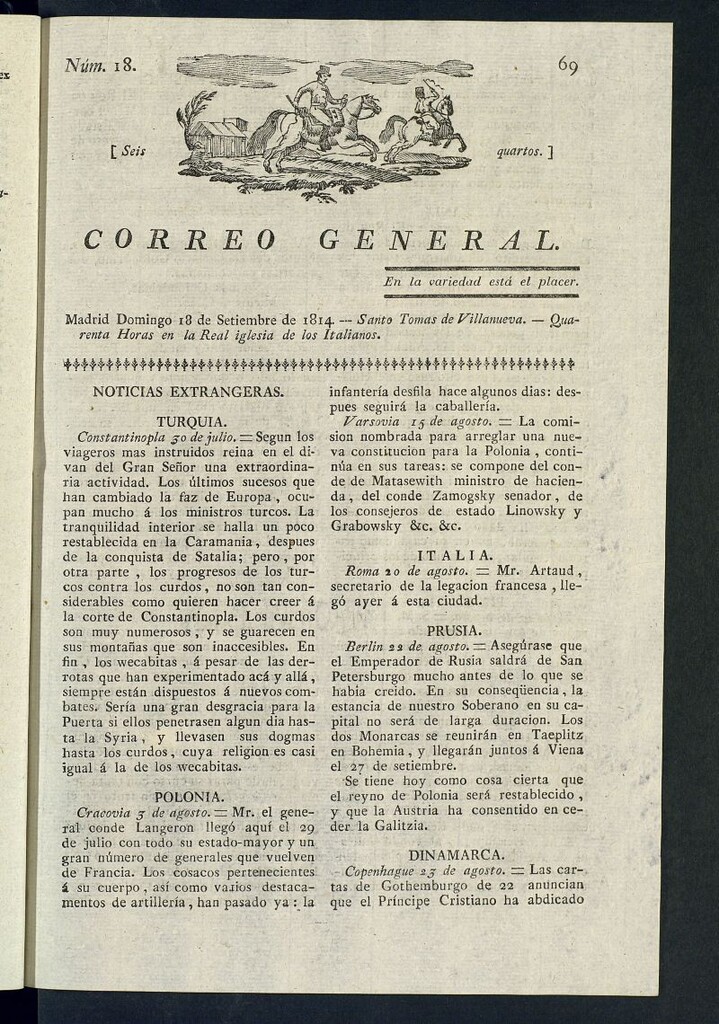 Miniatura de Correo General del 18 de septiembre de 1814, nº 18