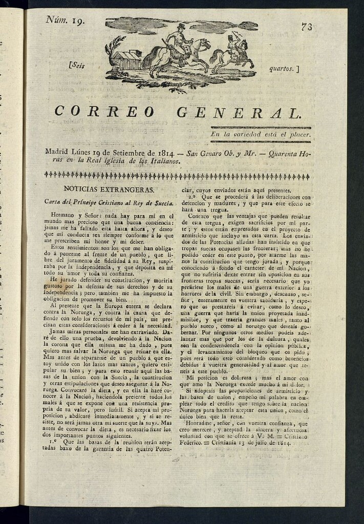 Miniatura de Correo General del 19 de septiembre de 1814, nº 19