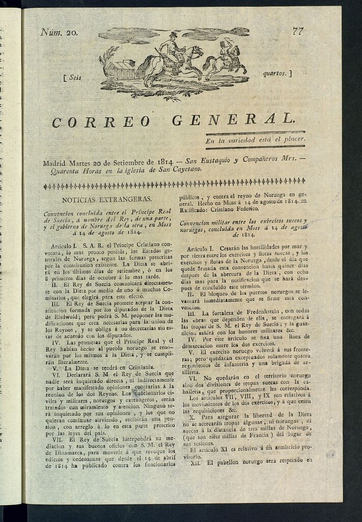 Miniatura de Correo General del 20 de septiembre de 1814, nº 20
