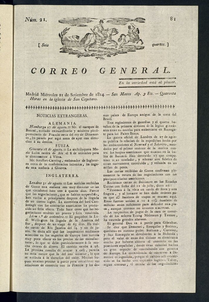 Miniatura de Correo General del 21 de septiembre de 1814, nº 21
