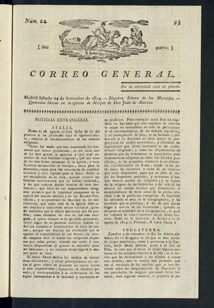 Miniatura de Correo General del 24 de septiembre de 1814, nº 24