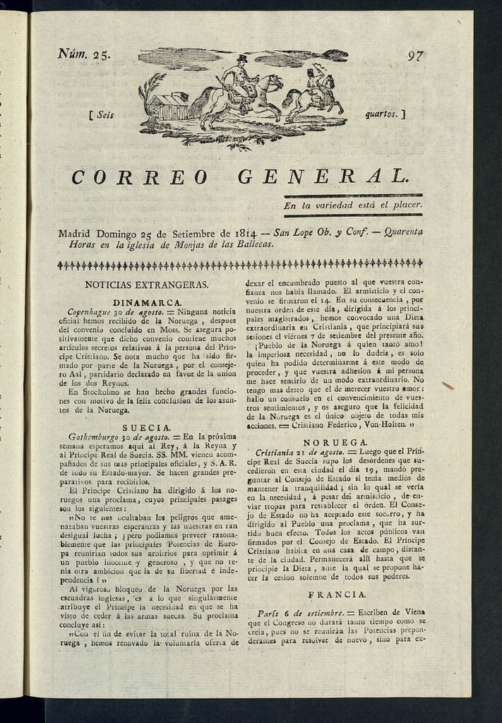 Miniatura de Correo General del 25 de septiembre de 1814, nº 25