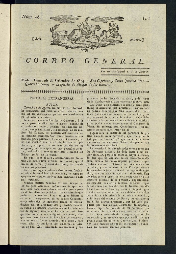 Miniatura de Correo General del 26 de septiembre de 1814, nº 26