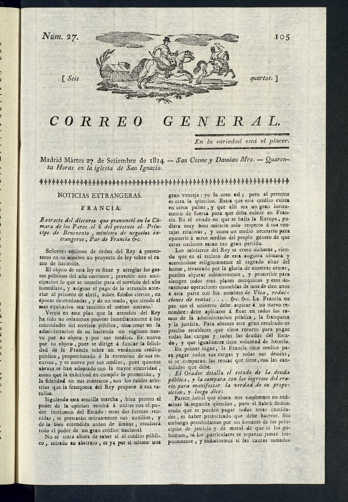 Miniatura de Correo General del 27 de septiembre de 1814, nº 27