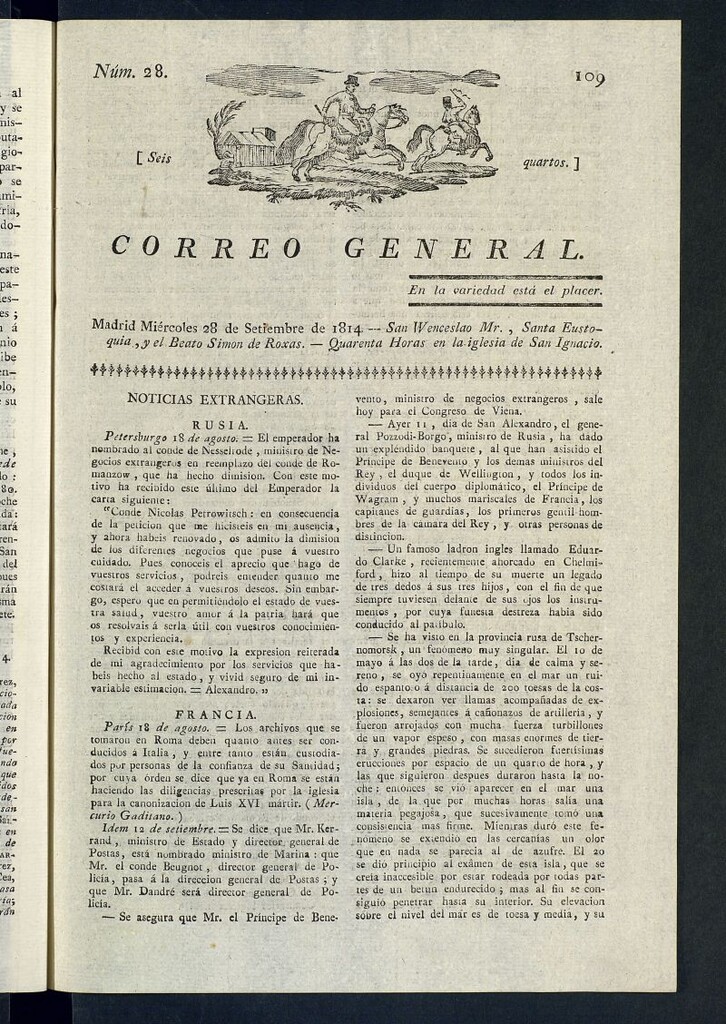 Miniatura de Correo General del 28 de septiembre de 1814, nº 28