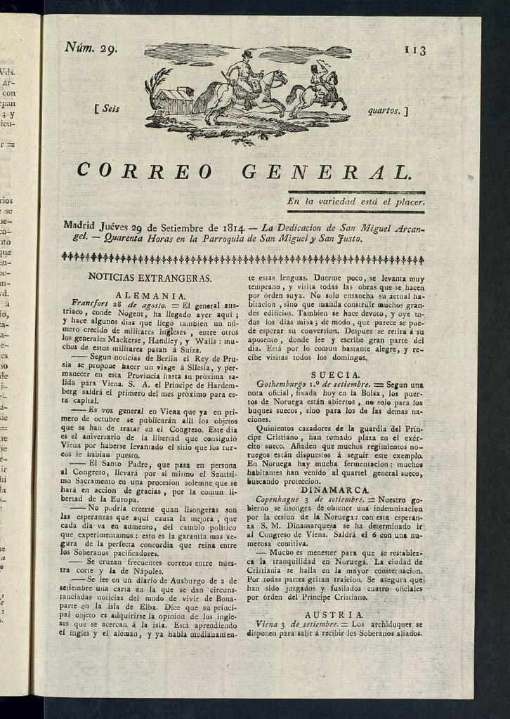 Miniatura de Correo General del 29 de septiembre de 1814, nº 29