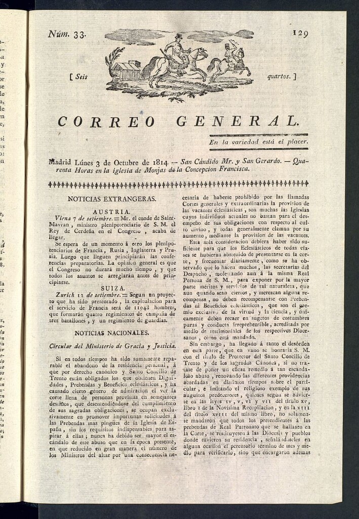 Miniatura de Correo General del 3 de octubre de 1814, nº 33