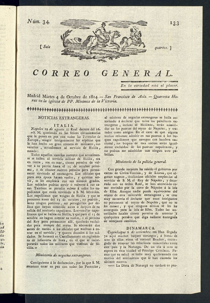 Miniatura de Correo General del 4 de octubre de 1814, nº 34