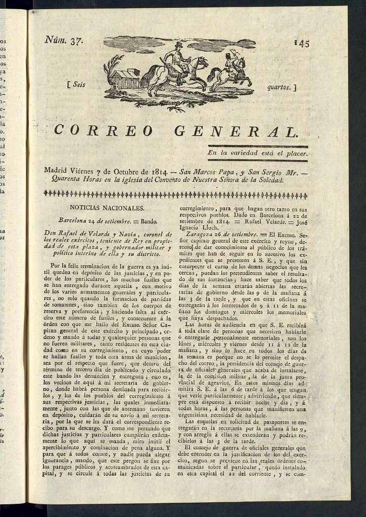Miniatura de Correo General del 7 de octubre de 1814, nº 37