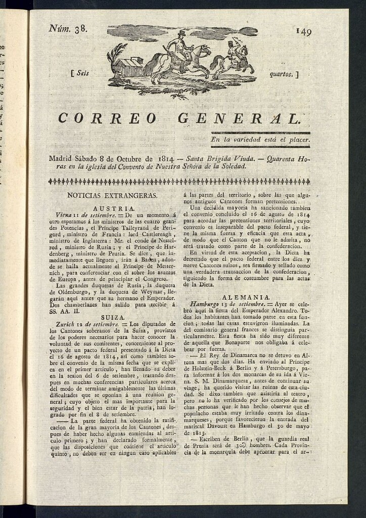 Miniatura de Correo General del 8 de octubre de 1814, nº 38