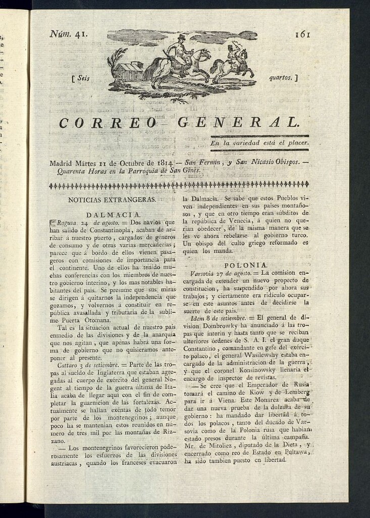 Miniatura de Correo General del 11 de octubre de 1814, nº 41