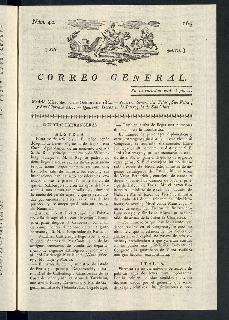 Miniatura de Correo General del 12 de octubre de 1814, nº 42