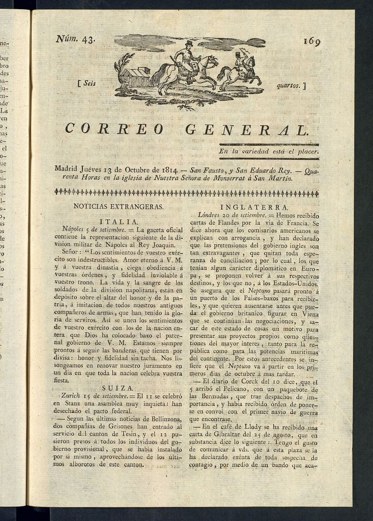 Miniatura de Correo General del 13 de octubre de 1814, nº 43