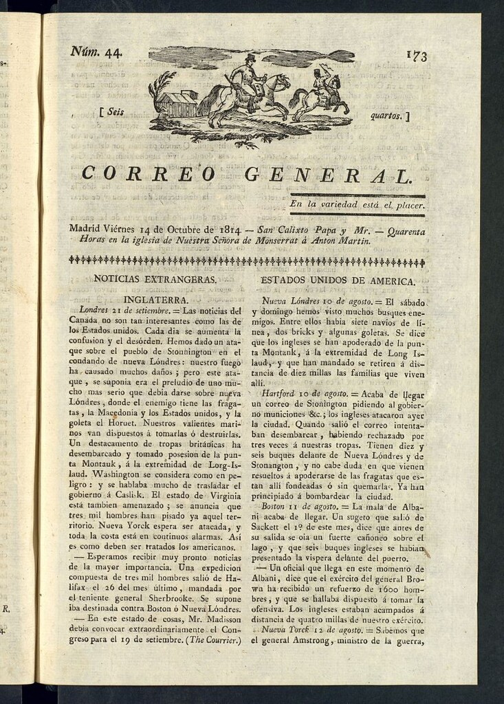 Miniatura de Correo General del 14 de octubre de 1814, nº 44