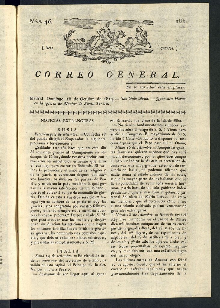 Miniatura de Correo General del 16 de octubre de 1814, nº 46