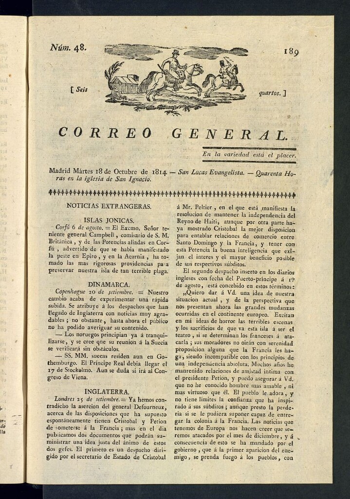 Miniatura de Correo General del 18 de octubre de 1814, nº 48