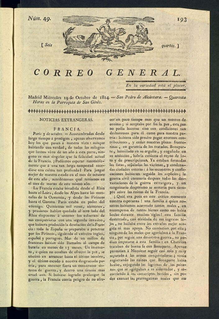 Miniatura de Correo General del 19 de octubre de 1814, nº 49