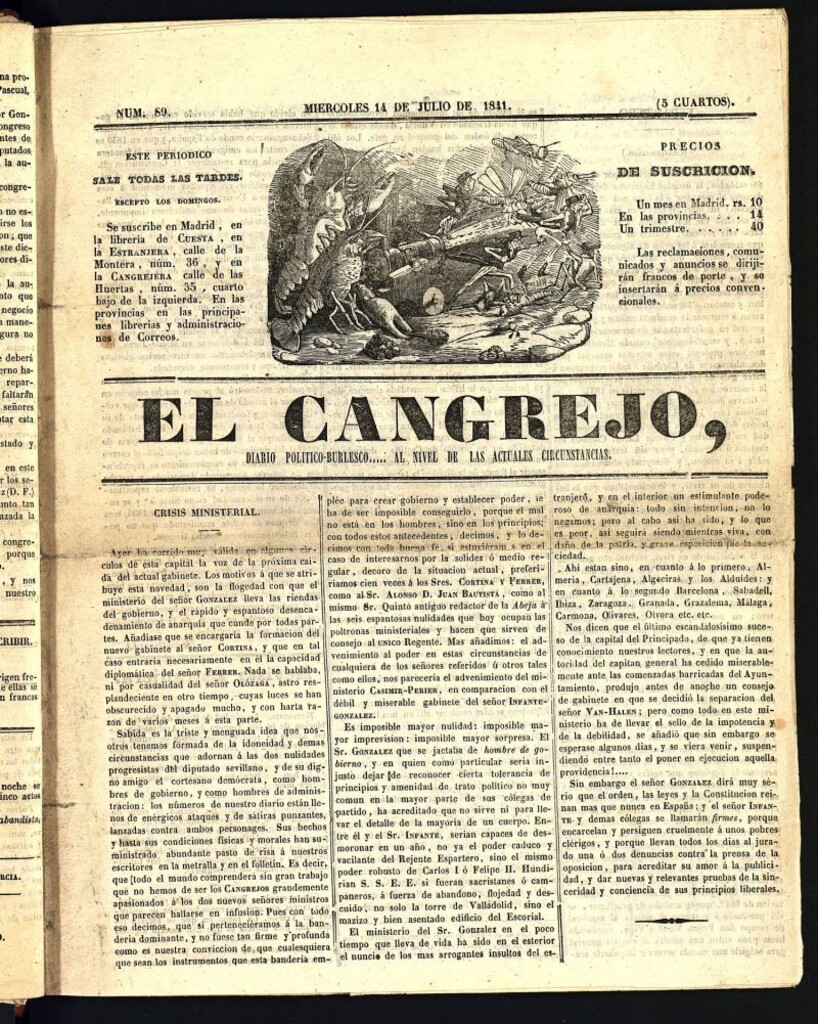 Miniatura de El Cangrejo: diario político burlesco del 14 de julio de 1841, nº 89