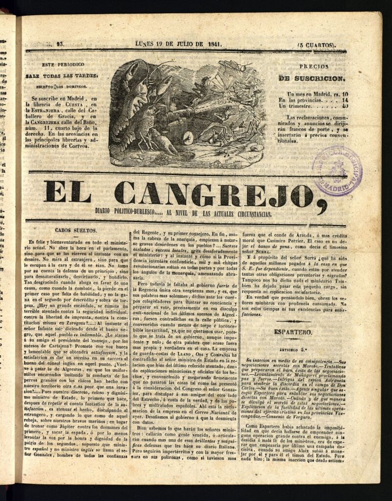 Miniatura de El Cangrejo: diario político burlesco del 19 de julio de 1841, nº 93