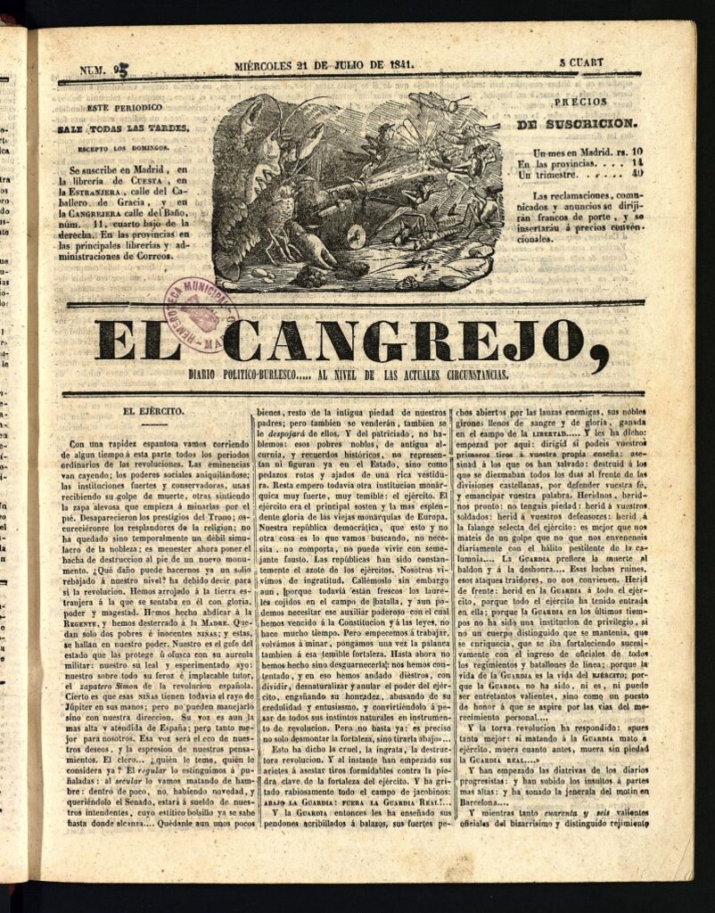 Miniatura de El Cangrejo: diario político burlesco del 21 de julio de 1841, nº 95