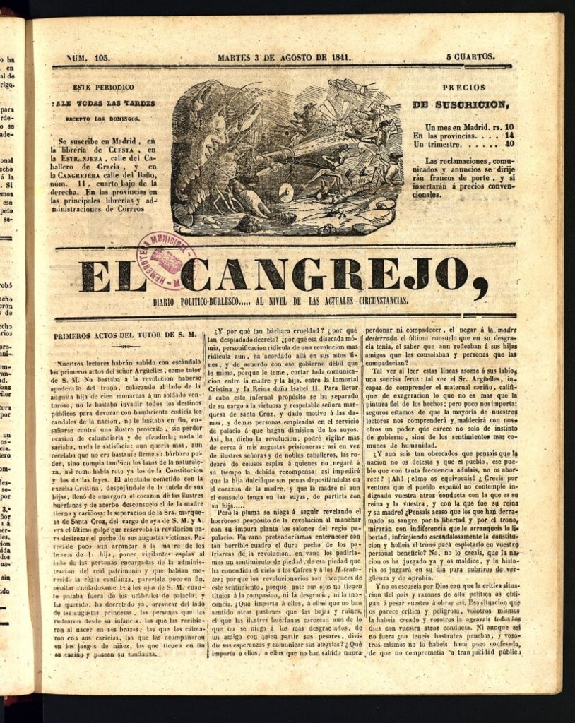 Miniatura de El Cangrejo: diario político burlesco del 3 de agosto de 1841, nº 105