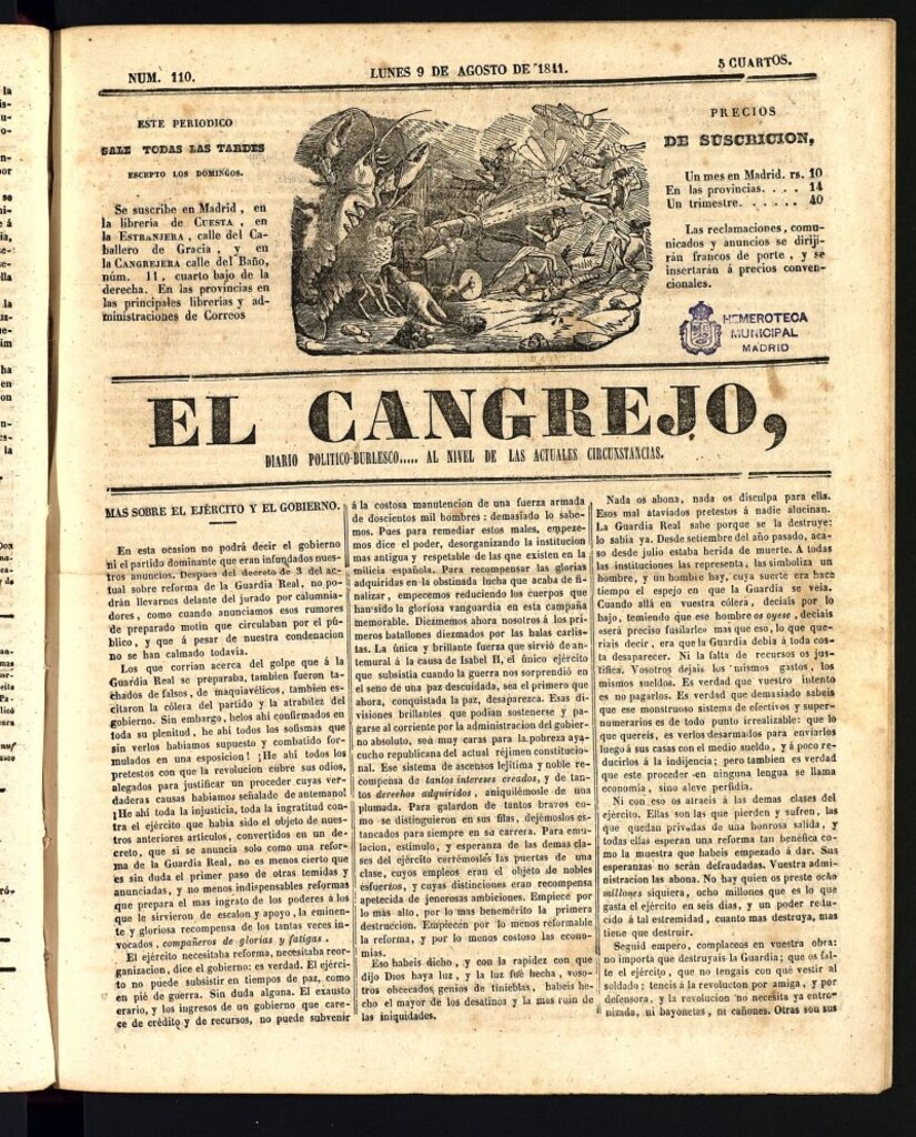Miniatura de El Cangrejo: diario político burlesco del 9 de agosto de 1841, nº 110