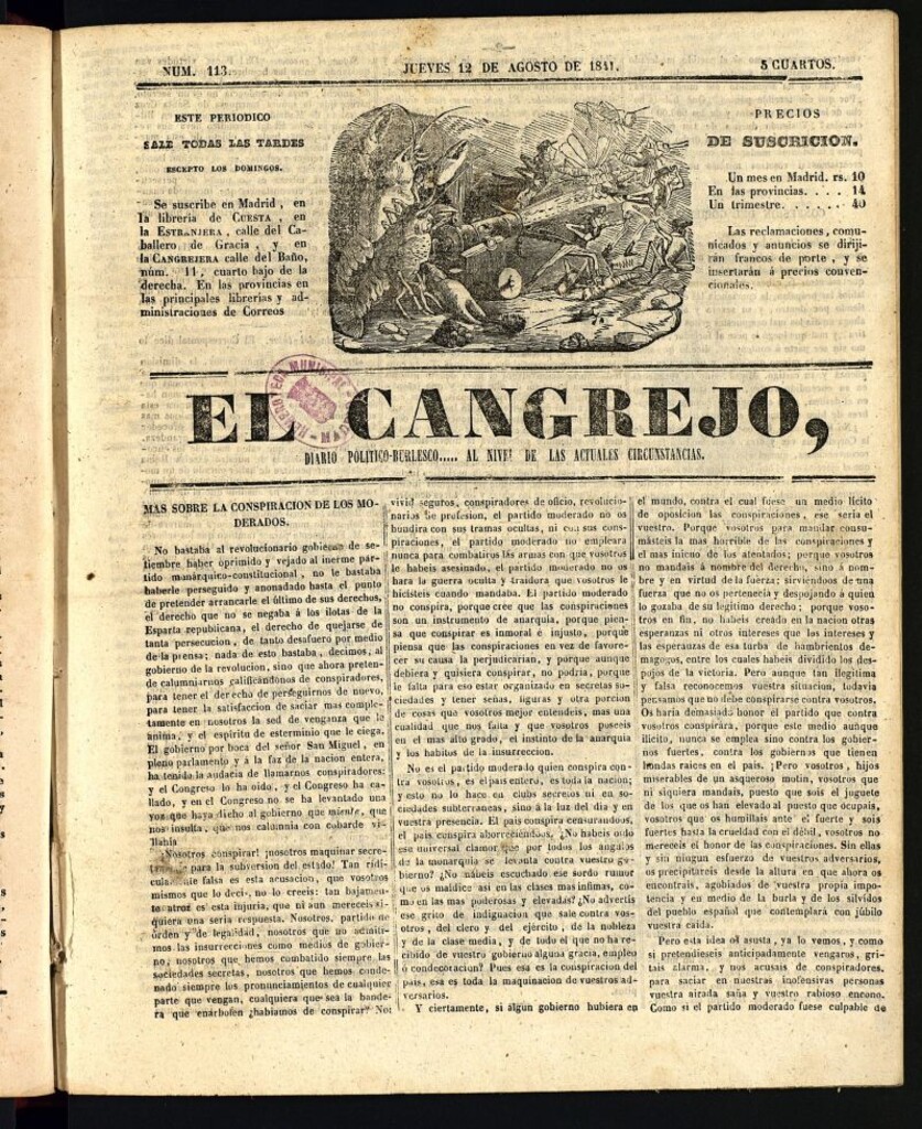 Miniatura de El Cangrejo: diario político burlesco del 12 de agosto de 1841, nº 113
