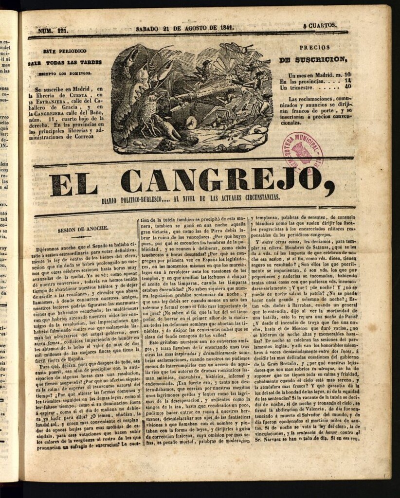 Miniatura de El Cangrejo: diario político burlesco del 21 de agosto de 1841, nº 121