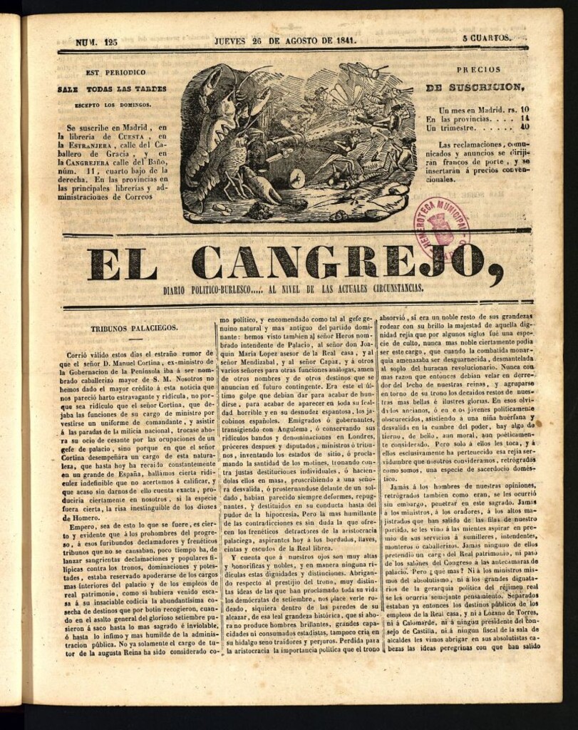 Miniatura de El Cangrejo: diario político burlesco del 26 de agosto de 1841, nº 125