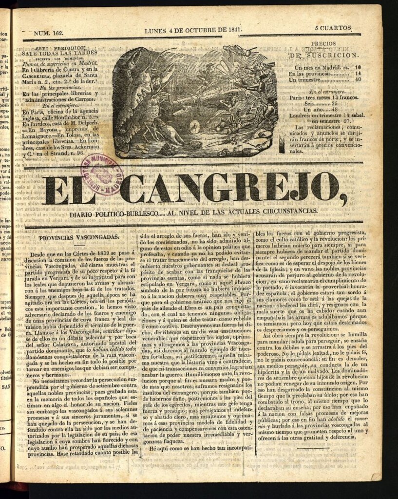 Miniatura de El Cangrejo: diario político burlesco del 4 de octubre de 1841, nº 162