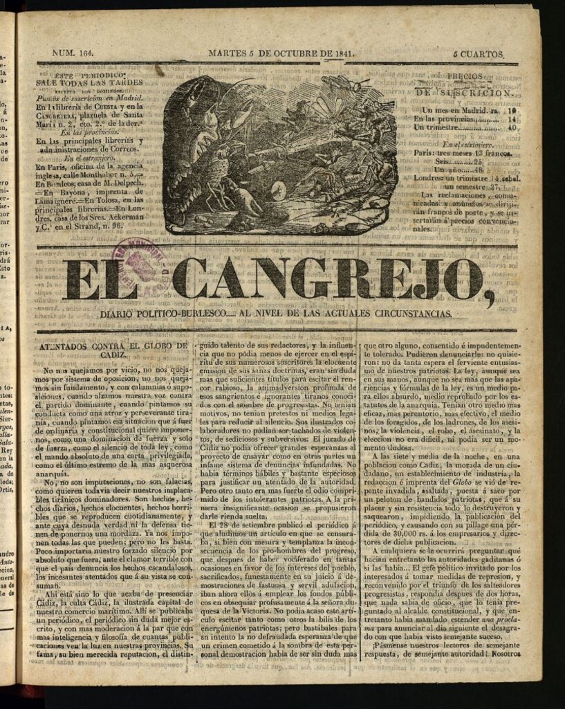 Miniatura de El Cangrejo: diario político burlesco del 5 de octubre de 1841, nº 164