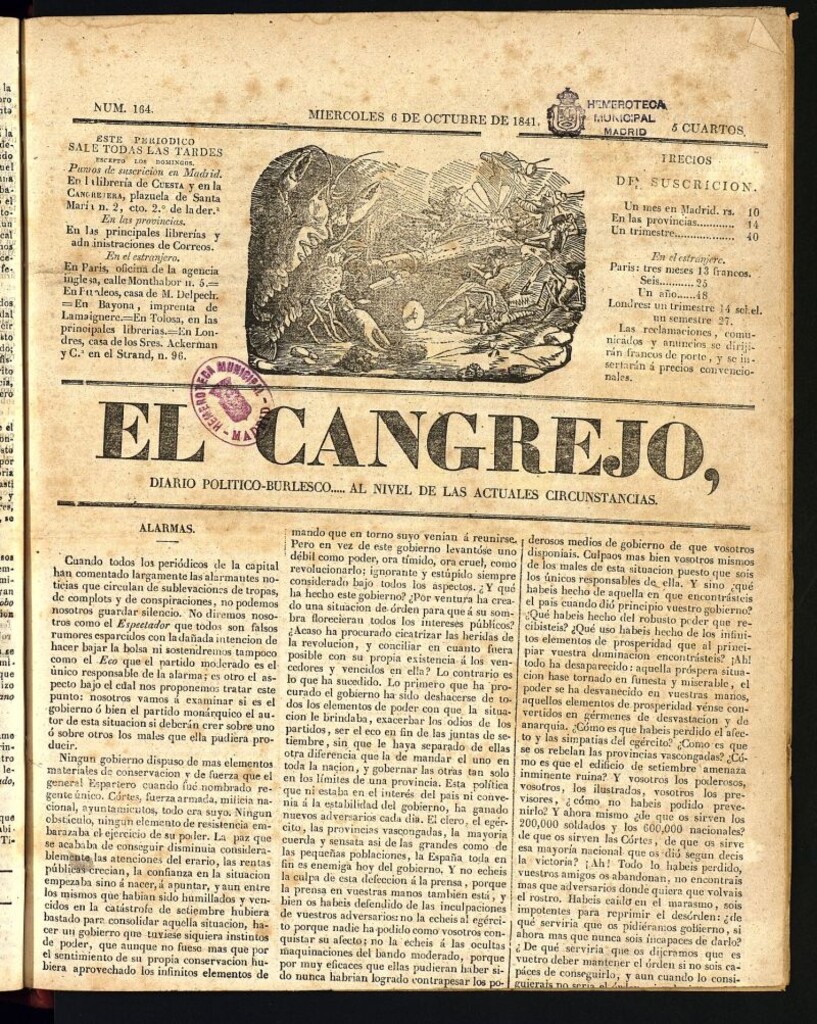 Miniatura de El Cangrejo: diario político burlesco del 6 de octubre de 1841, nº 164